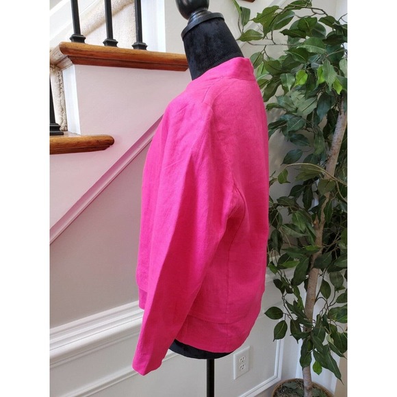 Chico's Women's Solid Pink 100% Linen Long Sleeve Casual Jacket Blazer Size 1 - Picture 5 of 12